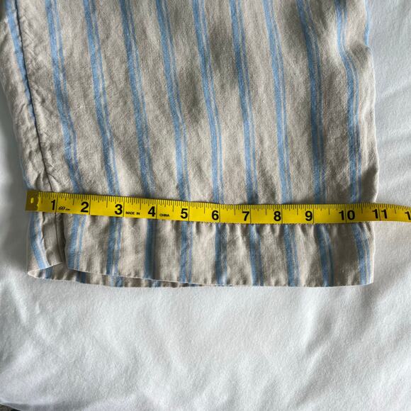 J. Jill Love Linen 100% Linen Creased-Front Wide-Leg Striped Blue Cream Pants - Picture 10 of 15